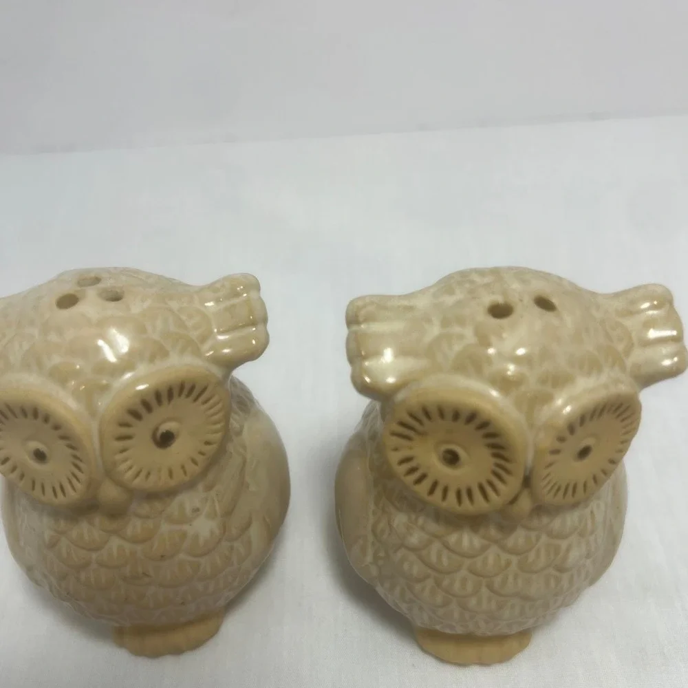 Vtg Style Owl‎ Salt Pepper Shakers Beige Ceramic Pair Mid Century Retro  Decor
